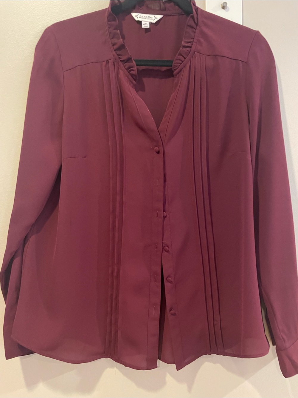 Nanette Lepore Wine Pintuck Button-Front Blouse